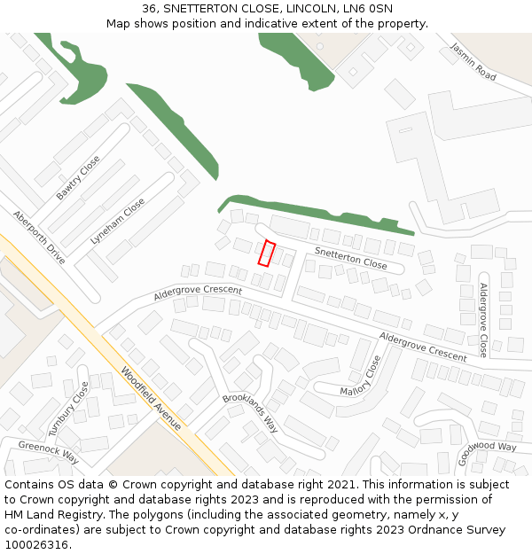36, SNETTERTON CLOSE, LINCOLN, LN6 0SN: Location map and indicative extent of plot