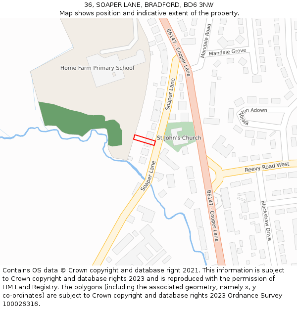 36, SOAPER LANE, BRADFORD, BD6 3NW: Location map and indicative extent of plot