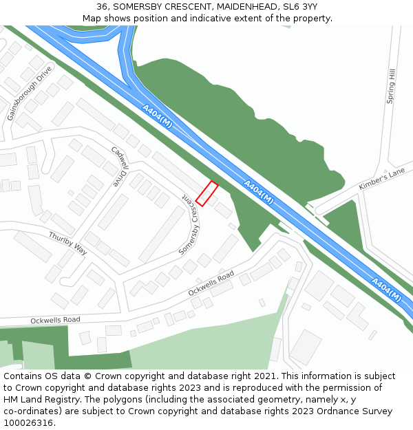 36, SOMERSBY CRESCENT, MAIDENHEAD, SL6 3YY: Location map and indicative extent of plot