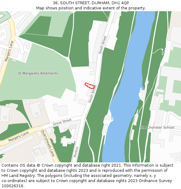 36, SOUTH STREET, DURHAM, DH1 4QP: Location map and indicative extent of plot