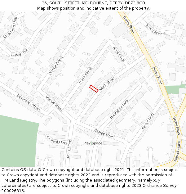 36, SOUTH STREET, MELBOURNE, DERBY, DE73 8GB: Location map and indicative extent of plot