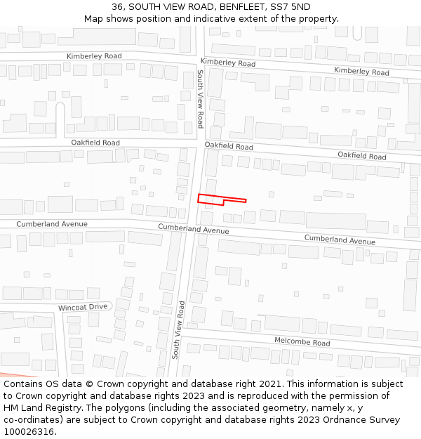 36, SOUTH VIEW ROAD, BENFLEET, SS7 5ND: Location map and indicative extent of plot