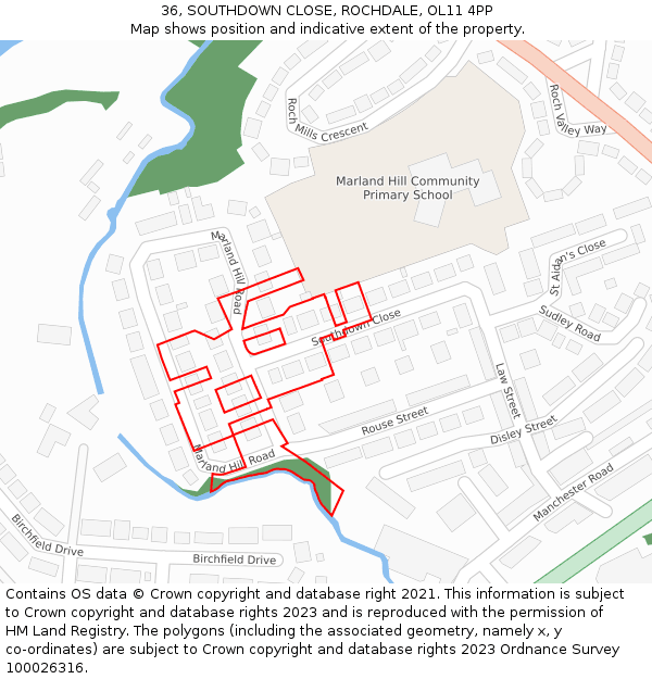 36, SOUTHDOWN CLOSE, ROCHDALE, OL11 4PP: Location map and indicative extent of plot