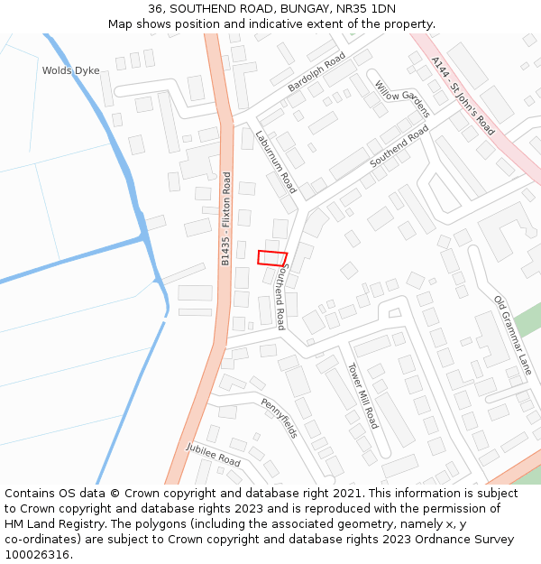 36, SOUTHEND ROAD, BUNGAY, NR35 1DN: Location map and indicative extent of plot