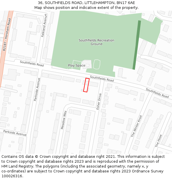 36, SOUTHFIELDS ROAD, LITTLEHAMPTON, BN17 6AE: Location map and indicative extent of plot