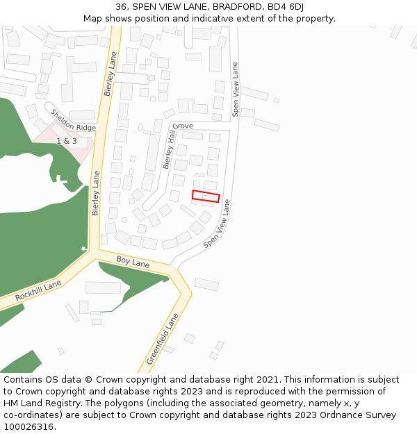 36, SPEN VIEW LANE, BRADFORD, BD4 6DJ: Location map and indicative extent of plot