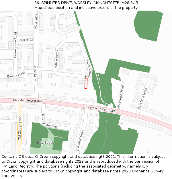 36, SPINNERS DRIVE, WORSLEY, MANCHESTER, M28 3UB: Location map and indicative extent of plot