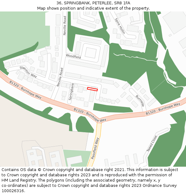 36, SPRINGBANK, PETERLEE, SR8 1FA: Location map and indicative extent of plot