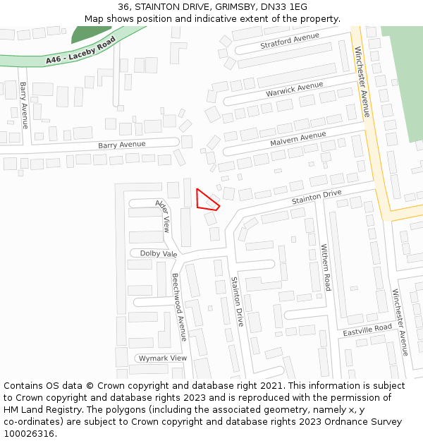 36, STAINTON DRIVE, GRIMSBY, DN33 1EG: Location map and indicative extent of plot