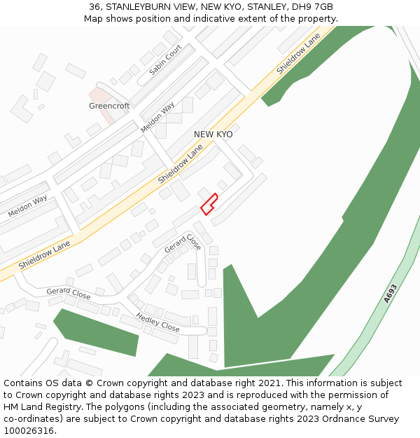 36, STANLEYBURN VIEW, NEW KYO, STANLEY, DH9 7GB: Location map and indicative extent of plot