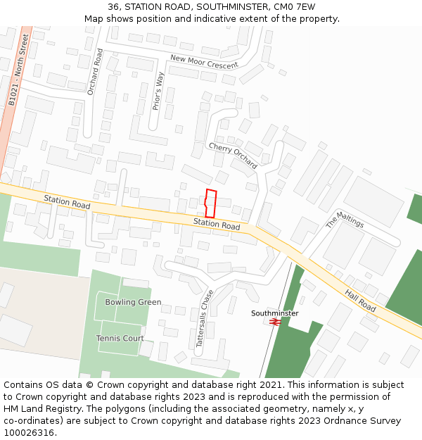 36, STATION ROAD, SOUTHMINSTER, CM0 7EW: Location map and indicative extent of plot
