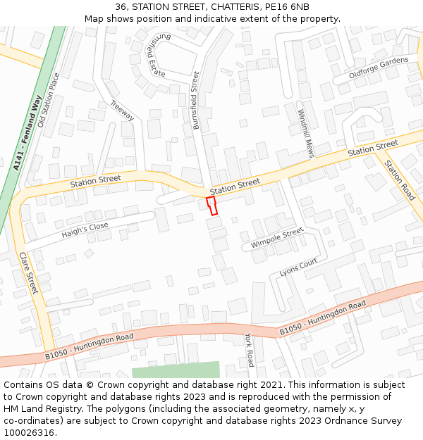 36, STATION STREET, CHATTERIS, PE16 6NB: Location map and indicative extent of plot