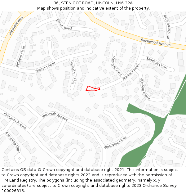 36, STENIGOT ROAD, LINCOLN, LN6 3PA: Location map and indicative extent of plot