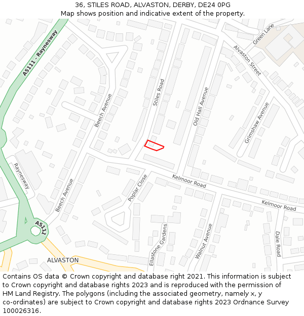 36, STILES ROAD, ALVASTON, DERBY, DE24 0PG: Location map and indicative extent of plot