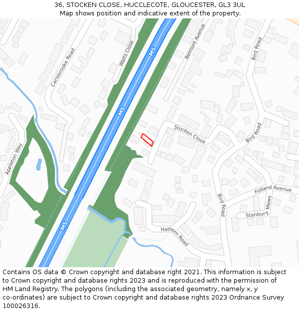 36, STOCKEN CLOSE, HUCCLECOTE, GLOUCESTER, GL3 3UL: Location map and indicative extent of plot