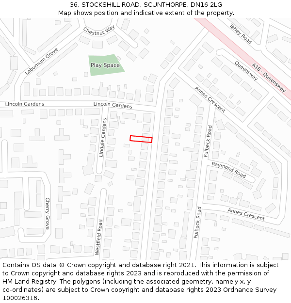 36, STOCKSHILL ROAD, SCUNTHORPE, DN16 2LG: Location map and indicative extent of plot