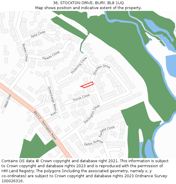 36, STOCKTON DRIVE, BURY, BL8 1UQ: Location map and indicative extent of plot