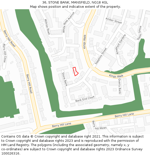 36, STONE BANK, MANSFIELD, NG18 4GL: Location map and indicative extent of plot