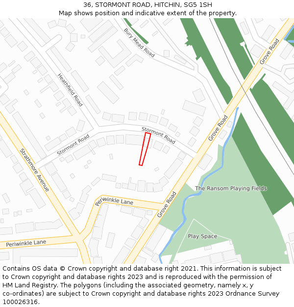 36, STORMONT ROAD, HITCHIN, SG5 1SH: Location map and indicative extent of plot
