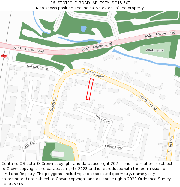 36, STOTFOLD ROAD, ARLESEY, SG15 6XT: Location map and indicative extent of plot