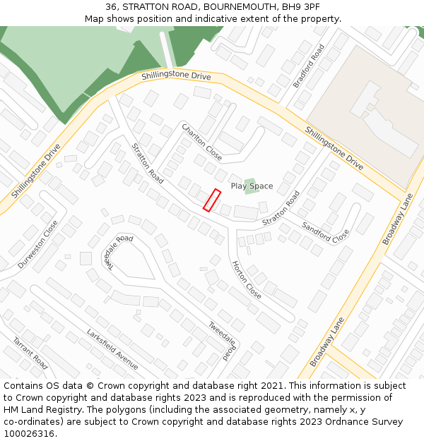 36, STRATTON ROAD, BOURNEMOUTH, BH9 3PF: Location map and indicative extent of plot