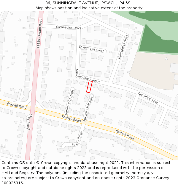 36, SUNNINGDALE AVENUE, IPSWICH, IP4 5SH: Location map and indicative extent of plot