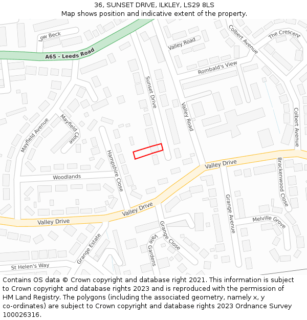 36, SUNSET DRIVE, ILKLEY, LS29 8LS: Location map and indicative extent of plot