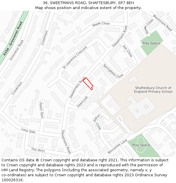 36, SWEETMANS ROAD, SHAFTESBURY, SP7 8EH: Location map and indicative extent of plot