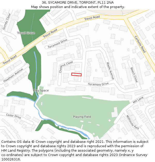 36, SYCAMORE DRIVE, TORPOINT, PL11 2NA: Location map and indicative extent of plot