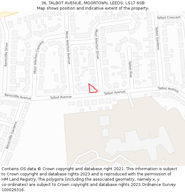 36, TALBOT AVENUE, MOORTOWN, LEEDS, LS17 6SB: Location map and indicative extent of plot