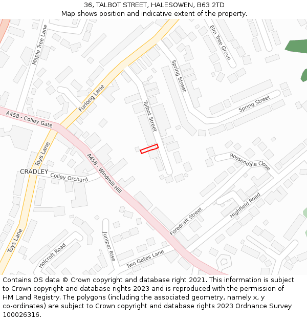 36, TALBOT STREET, HALESOWEN, B63 2TD: Location map and indicative extent of plot