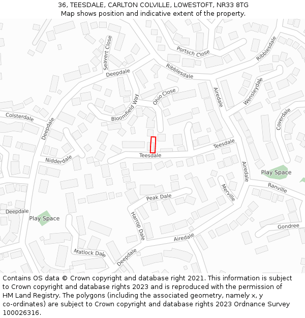 36, TEESDALE, CARLTON COLVILLE, LOWESTOFT, NR33 8TG: Location map and indicative extent of plot