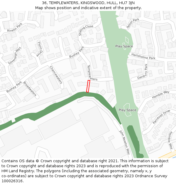 36, TEMPLEWATERS, KINGSWOOD, HULL, HU7 3JN: Location map and indicative extent of plot