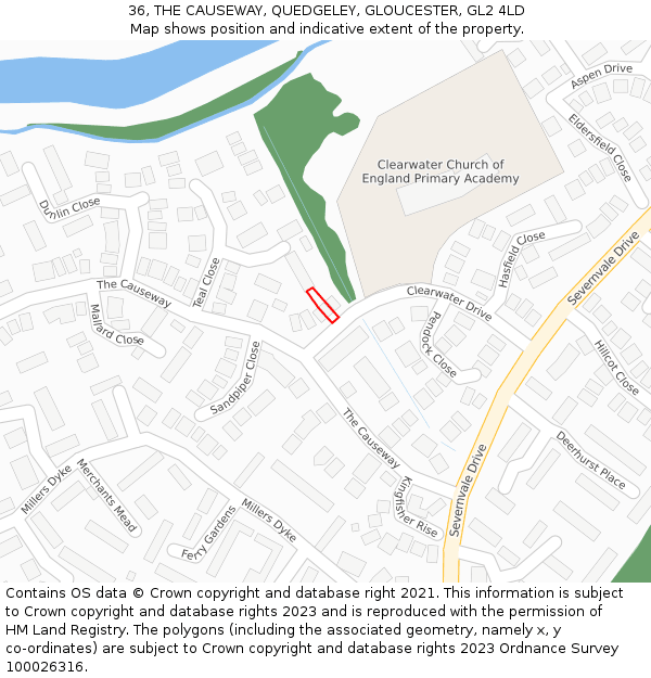 36, THE CAUSEWAY, QUEDGELEY, GLOUCESTER, GL2 4LD: Location map and indicative extent of plot