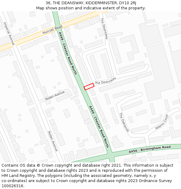 36, THE DEANSWAY, KIDDERMINSTER, DY10 2RJ: Location map and indicative extent of plot