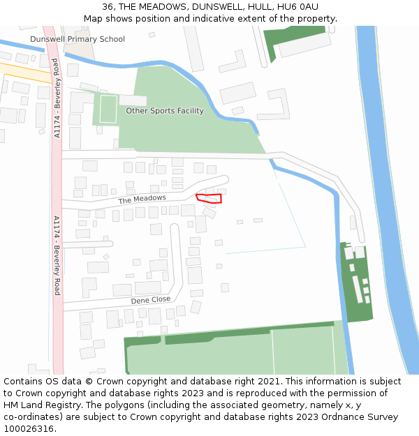 36, THE MEADOWS, DUNSWELL, HULL, HU6 0AU: Location map and indicative extent of plot