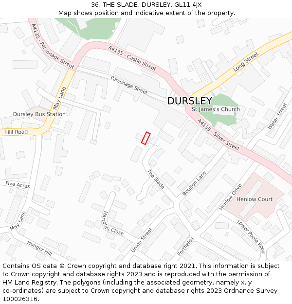 36, THE SLADE, DURSLEY, GL11 4JX: Location map and indicative extent of plot