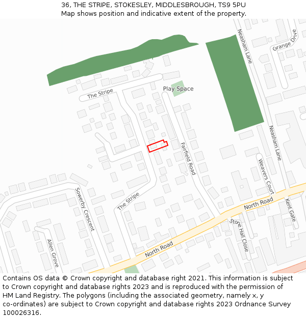 36, THE STRIPE, STOKESLEY, MIDDLESBROUGH, TS9 5PU: Location map and indicative extent of plot