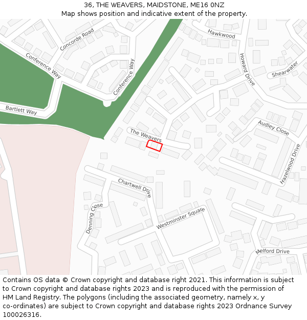 36, THE WEAVERS, MAIDSTONE, ME16 0NZ: Location map and indicative extent of plot