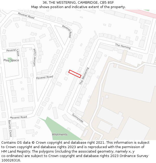 36, THE WESTERING, CAMBRIDGE, CB5 8SF: Location map and indicative extent of plot