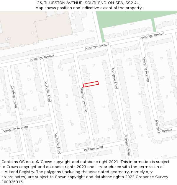 36, THURSTON AVENUE, SOUTHEND-ON-SEA, SS2 4UJ: Location map and indicative extent of plot