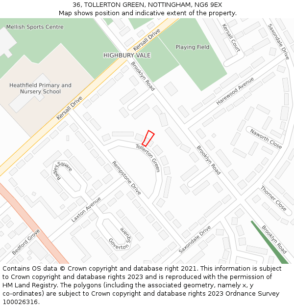 36, TOLLERTON GREEN, NOTTINGHAM, NG6 9EX: Location map and indicative extent of plot