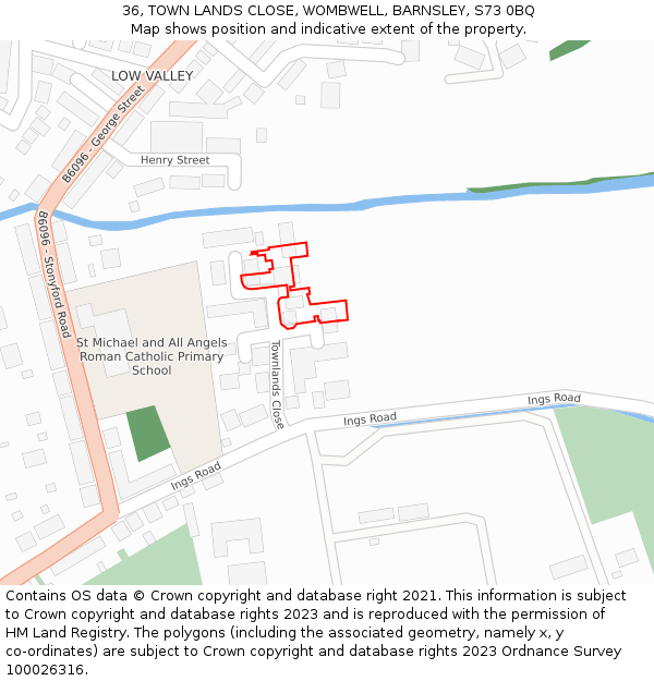 36, TOWN LANDS CLOSE, WOMBWELL, BARNSLEY, S73 0BQ: Location map and indicative extent of plot