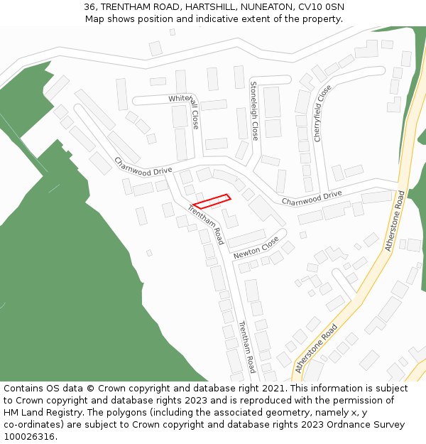 36, TRENTHAM ROAD, HARTSHILL, NUNEATON, CV10 0SN: Location map and indicative extent of plot