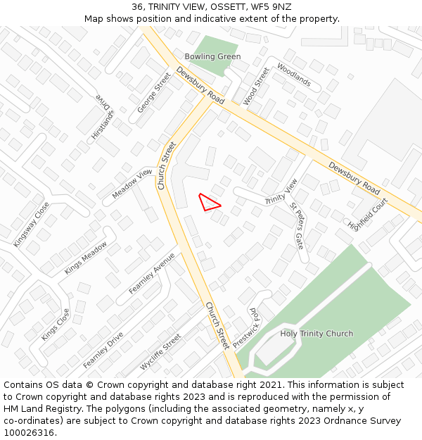 36, TRINITY VIEW, OSSETT, WF5 9NZ: Location map and indicative extent of plot