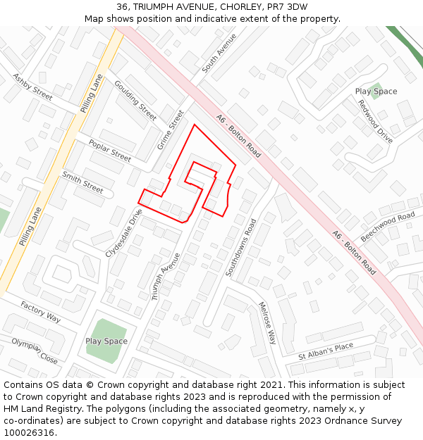 36, TRIUMPH AVENUE, CHORLEY, PR7 3DW: Location map and indicative extent of plot