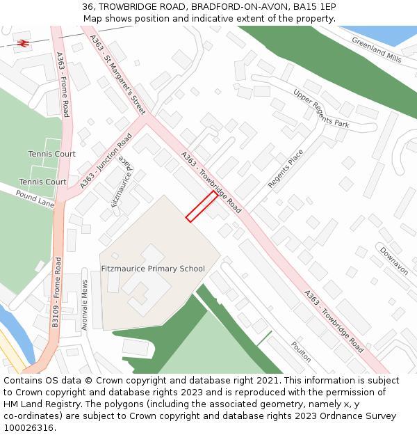 36, TROWBRIDGE ROAD, BRADFORD-ON-AVON, BA15 1EP: Location map and indicative extent of plot