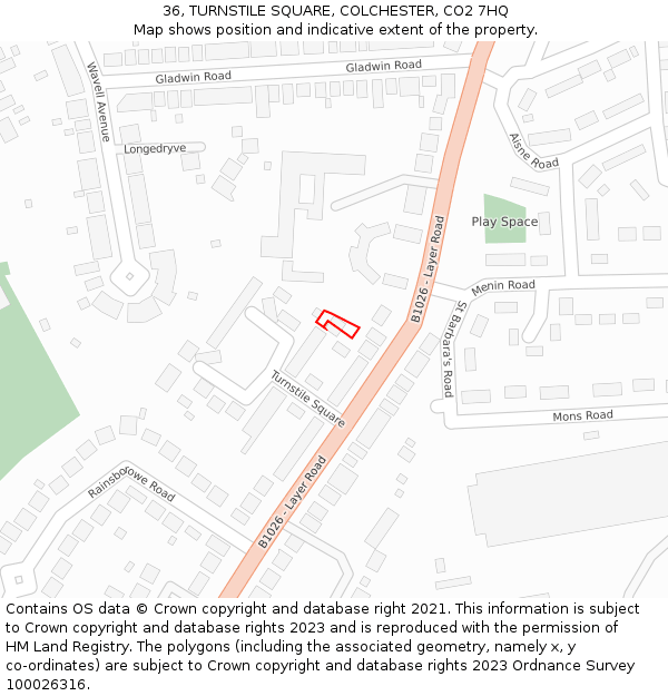 36, TURNSTILE SQUARE, COLCHESTER, CO2 7HQ: Location map and indicative extent of plot