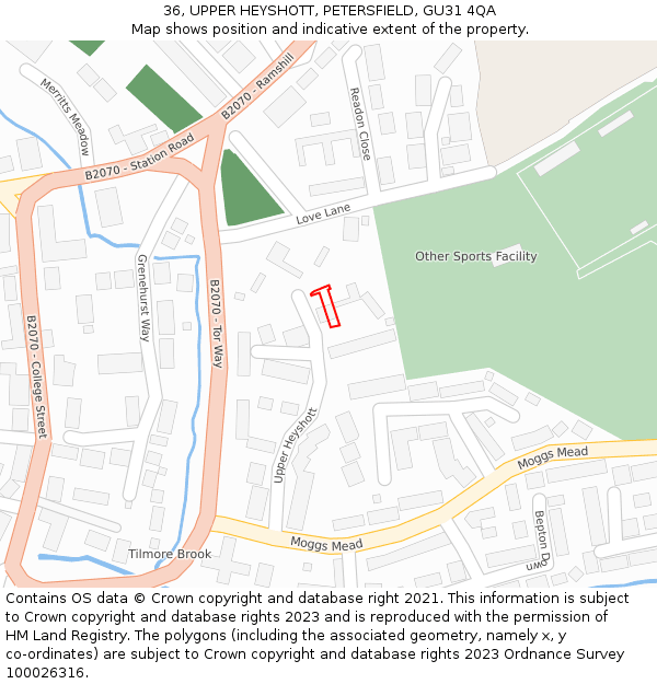 36, UPPER HEYSHOTT, PETERSFIELD, GU31 4QA: Location map and indicative extent of plot