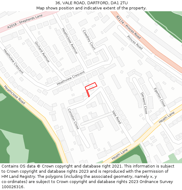 36, VALE ROAD, DARTFORD, DA1 2TU: Location map and indicative extent of plot